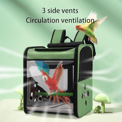 Bird Stroller Bird Backpack Carrier with Perch 14 * 11 * 16in Panoramic View with 3 Side Vents Removable Tray for Conures Parakeet Budgie (Grey)