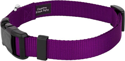 Country Brook Petz - Everyday Nylon Dog Collar and Leash - 10+ Cool Colors (1 Inch, Large, Purple)