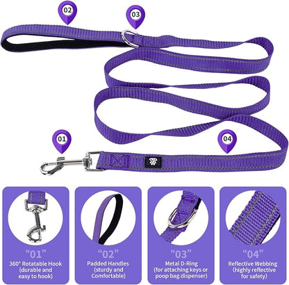NESTROAD Dog Collar and Leash Set,Reflective Dog Collars with Quick Release Buckle,Adjustable Nylon Pet Collar for Small Medium Large Dogs(Medium,Purple)