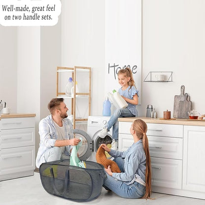 Extra Large Mesh Pop Up Laundry Hamper 2 Pack, 100L Collapsible Laundry Baskets