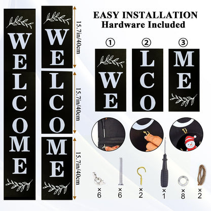 Consevisen Welcome Sign for Front Door Porch Standing, Interchangeable 47 x 7.9 Inch Outdoor Vertical Wooden Welcome Sign with 12 Seasonal Icons for Spring Fall Christmas Easter Farmhouse Home Decor