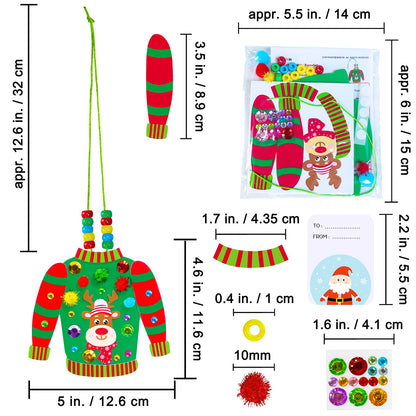 Winlyn 24 Sets Christmas Decorations DIY Ugly Sweater Necklaces Ornaments Winter Crafts Kits Foam Sweater Festive Foam Stickers for Kids Holiday Seasonal Gift Home Classroom Activities Party Favors