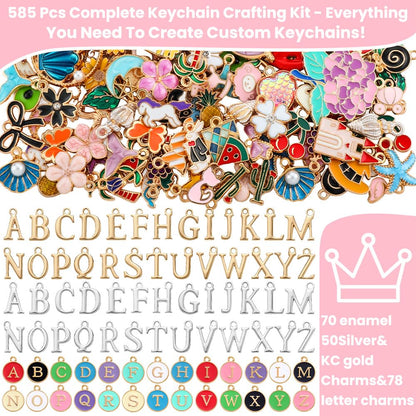 JOICEE 585Pcs Charms lip Gloss Keychain Making Kit, DIY Jewelry Crafts Making Kit with 192 Enamel Pendants 30 KeyChain Hooks 30 Chains and 333 Accessories Tools for Girls Adults Birthday Holiday Gifts