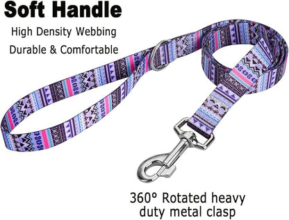 MarukoPet Dog Collar and Leash Set, Adjustable for Small Medium Large Dogs Puppy, Cute Design with Bohemia Floral Tribal Geometric Patterns Boys Girls Dog Collar(Purple Bohemia Set,XS)
