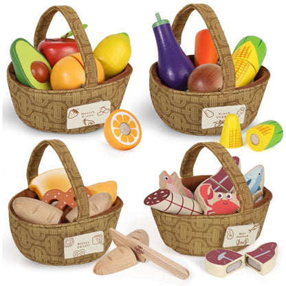 Lehoo Castle Wooden Play Food Set, Toy Food for Toddlers 1-3, Pretend Play Kitchen Accessories, Cutting Food Toys, Montessori Sorting Toys for Kids 3-5 Girls Boys