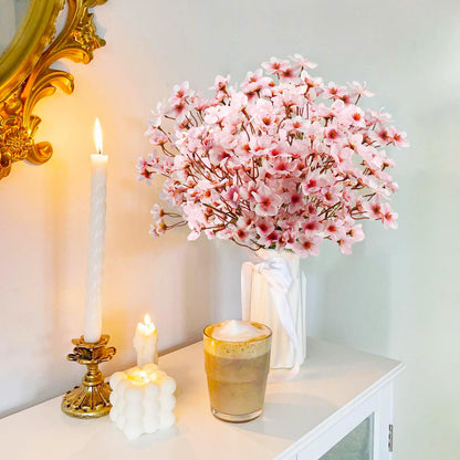 obbsie 24Pcs Artificial Cherry Blossom Flower, Faux Silk Peach Blossom Branches Fake Plum Blossom Flowers Stems Arrangements for DIY Home Wedding Table Centerpieces Vase Decor