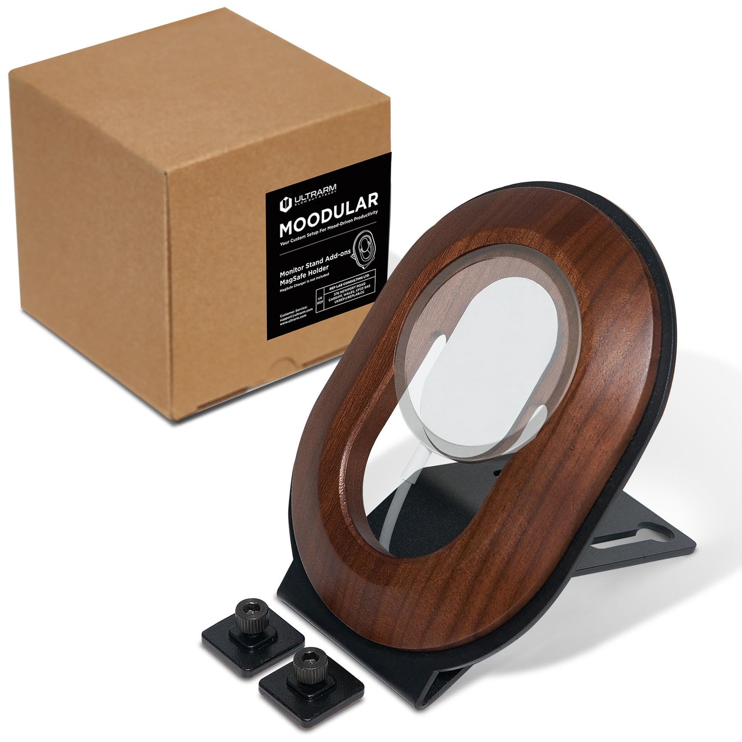 ULTRARM Moodular Add-ons Phone Stand for Magsafe (Charger Not Included) [Accessory Only - Requires Moodular Wooden Monitor Stand Slide Rails for Use] Black MSA-MS