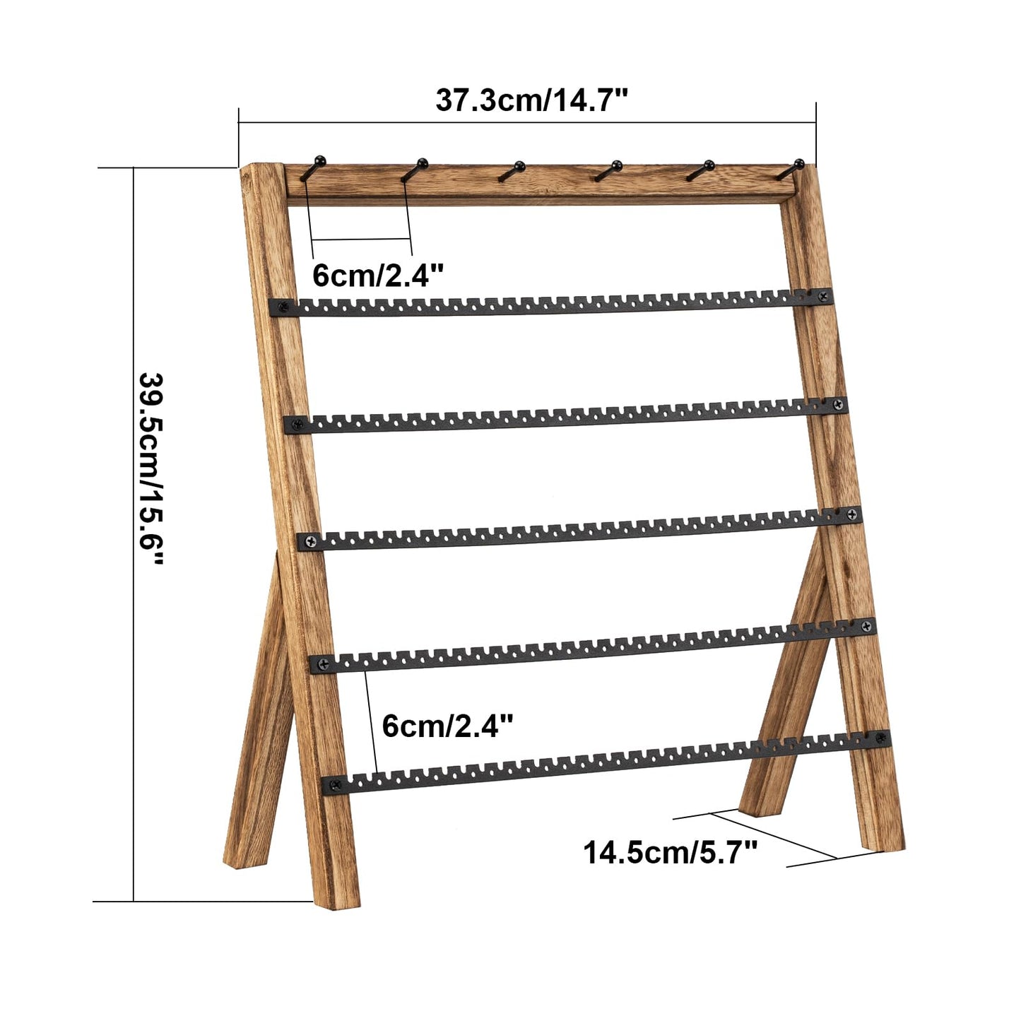 Emfogo Earring Holder Organizer, 6 Tier Earring Display Stand with 285 Holes & 6 Bracelet Rods, Rustic Wood Jewelry Organizer for Earring Bracelet Necklace Ring, Gifts for Women (Rustic)