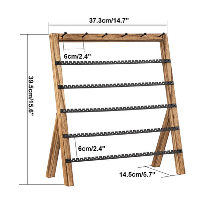 Emfogo Earring Holder Organizer, 6 Tier Earring Display Stand with 285 Holes & 6 Bracelet Rods, Rustic Wood Jewelry Organizer for Earring Bracelet Necklace Ring, Gifts for Women (Rustic)