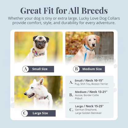 Lucky Love Dog Martingale Dog Collar - Adjustable, No-Slip, Comfortable, Durable, Soft Webbing & Stylish Patterned Collar for Male and Female Dogs Ideal for Training & Walking - Laguna, Large