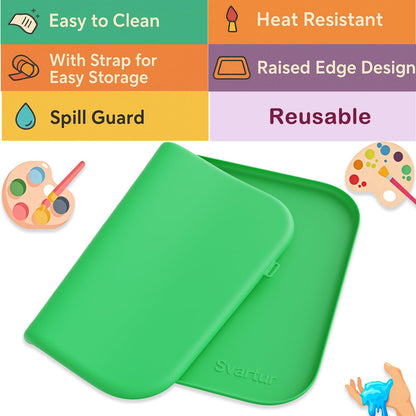 Silicone Craft Mat 24" x 16" with Raised Edge, Roll-Up Design with Storage Strap, Multi-Purpose Desk & Table Protector Silicone Art Mat for Crafts, Painting & DIY, Green