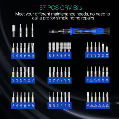 ORIA Precision Screwdriver Set, 61 in 1 Small Screwdriver Set with 57 Precision Bits, Portable Repair Tool Kit, Magnetic Screw Driver Kit with Extension Rod for Smartphone, PC, Watch,Toys, Blue