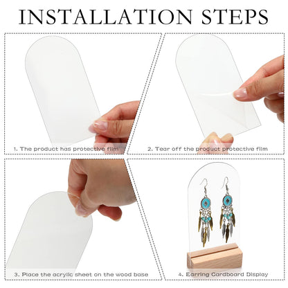 48 Pieces Acrylic Earring Display Stand Jewelry Retail Holder Arch Holder Solid Hollow Acrylic Sign Stand Jewelry Displays with Wooden Bases for Studs Dangle Earring