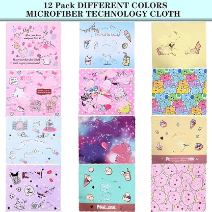 12 Pack Cartoon Colors Microfiber Cleaning Cloths-Cameras Lenses, Sunglasses