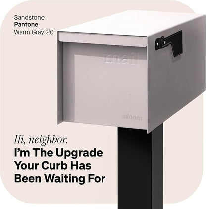 Adoorn Post Mount Outdoor Mailboxes - Large Decorative Mailbox for Letters and Packages - Weatherproof Construction - Durable Steel - Magnetic Closure - 9.5” H x 9.5” W x 20.75” D - Sandstone