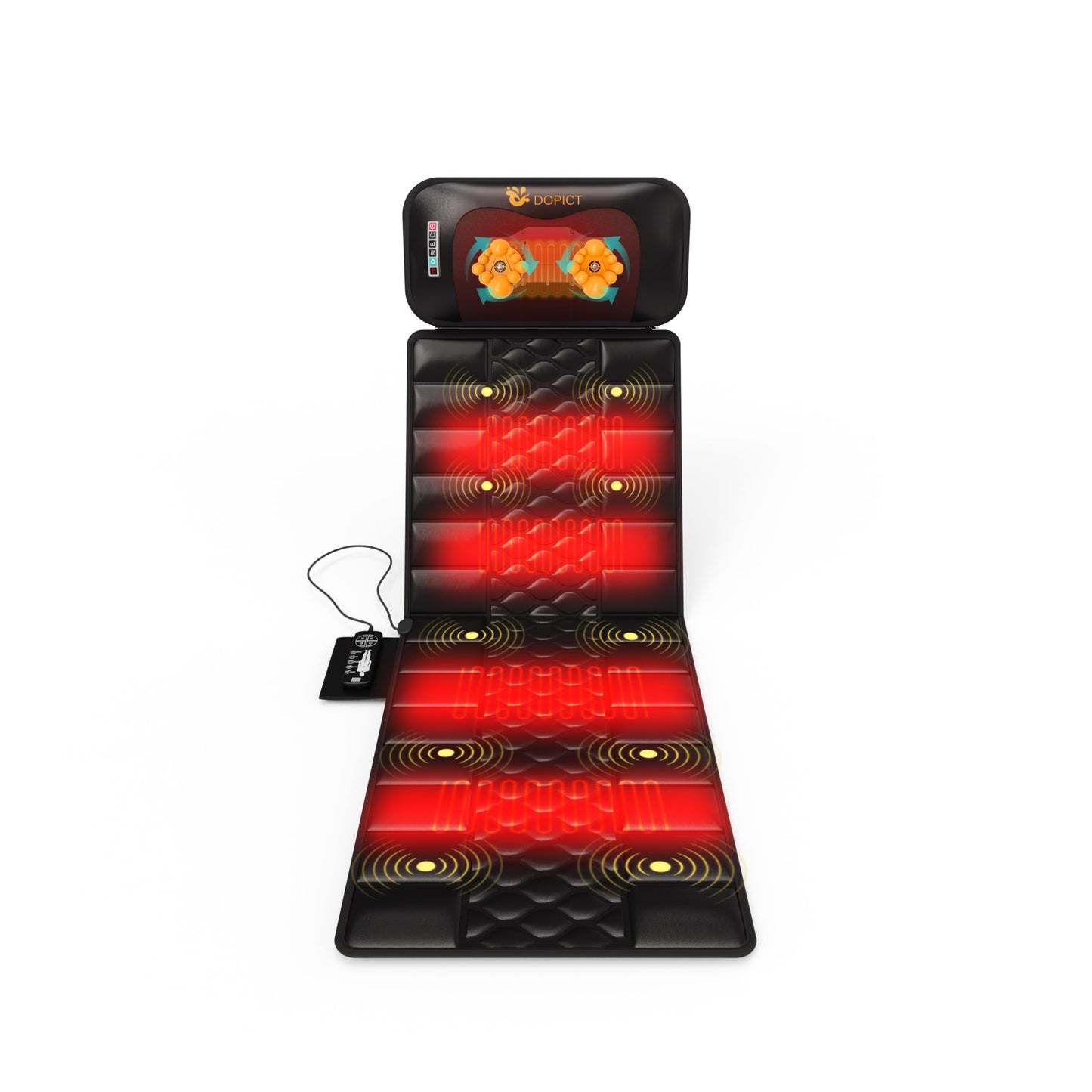 Massage-Mat, Detachable Neck Massager, Full Body Vibration Heating, Massage Pad with 10 Vibrating Motors and 9 Speed Settings for Home Office Use, Black