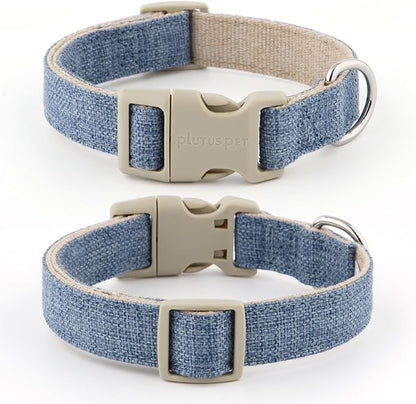 Plutus Pet Cotton Hemp Dog Collar and Leash Set, Adjustable Collar for Small, Medium, and Large Dogs, Heavy Duty and Soft on Skin, Haze Blue, M