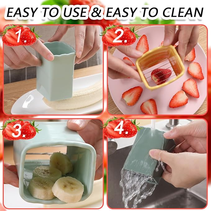 TULOBI 3 PCS Cup Slicer, Stainless Steel Egg Stainless, Strawberry Slicer, Mini Fruit Slicer Cup, Quickly Making Fruit Vegetable Salad, Creative Convenient Kitchen Gadget (Navy Blue + Yellow + Cyan)