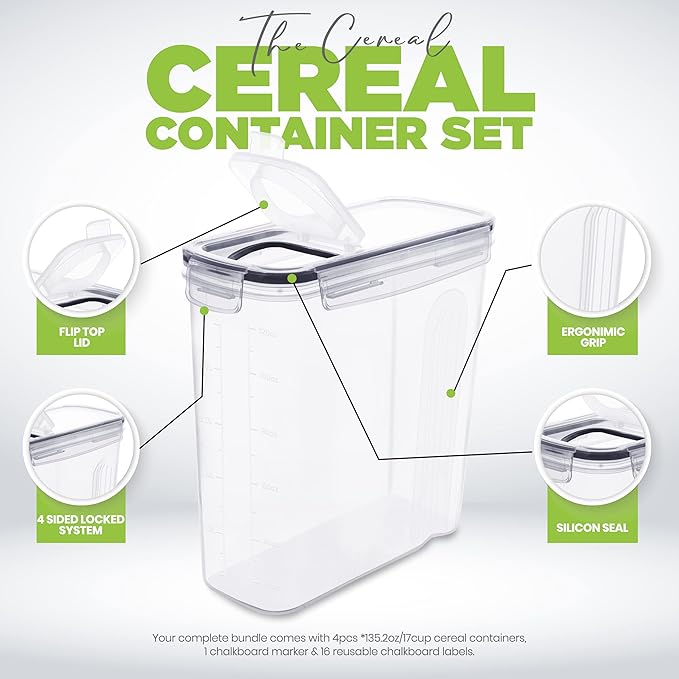 Utopia Kitchen Cereal Containers Storage Set – 3 Pack 4L Airtight Food Storage