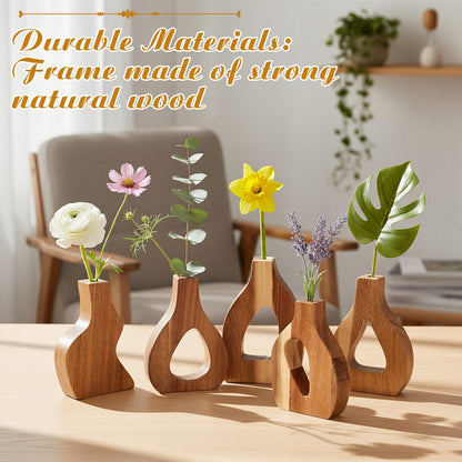 Blulu Set of 12 Small Wooden Vases Bulk for Centerpiece Mini Acacia Wood Vase for Faux Flowers Housewarming Gift Boho Minimalist Home Decor for Kitchen Table Living Room(Natural)