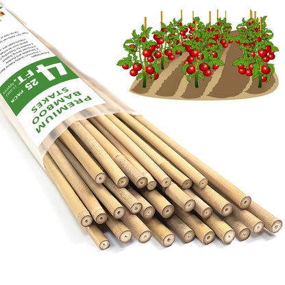 Plant Stakes,25Pcs Bamboo Stakes,4 FT Natural Bamboo Plant Support Stakes,Bamboo Stakes for Indoor and Outdoor Plants Tomatoes Beans Flowers Potted Plants Climbing Support