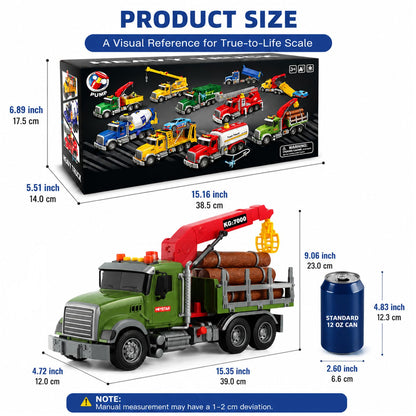 15" Green Crane Truck Toy,Logging Truck Tow Truck Toy,Construction Trucks for Boys Girls 3 4 5 6 7 8 Years Old,with Lights & Sounds,Holiday and Birthday Gift