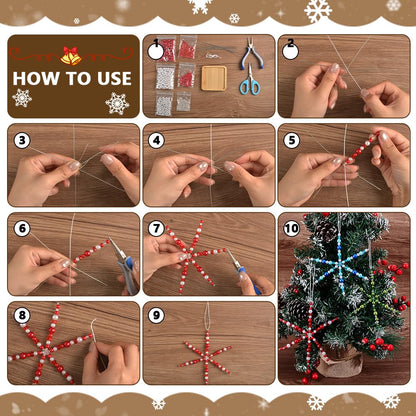 PH PandaHall Christmas Snowflake Wires Bead Kit, Snowflake Beads Ornament Set Metal Snowflake Wire with Pearl Acrylic Beads for Holiday Crafts Christmas Tree Wreaths DIY Craft Decoration