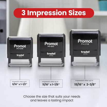 Promot Self Inking 2 Line Custom Stamp - Personalized Name Stamp for Office, Teacher, Address & Business Label Stamp - Choose Font, Ink Color, Pad, for Personal & Professional Use - Small