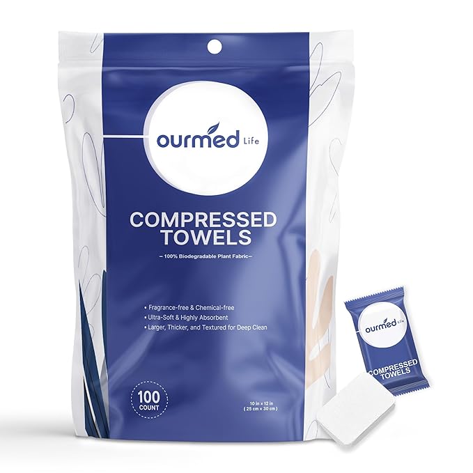 Ourmed Life Compressed Towel Tablets, Individually Wrapped Disposable Face