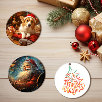 50 PCS Sublimation Ceramic Ornament Blank Round Two-Sided Printed White Ceramic Decoration Handmade DIY Personalized Christmas Home Decoration Bulk 3 inch