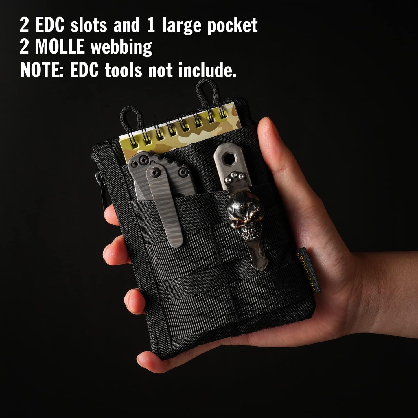 VIPERADE VE18 EDC Pouch, Pocket Organizer for Men, EDC Pocket Organizer, 3 Slots with 2 Zipper Pockets, Multitool Pouch (Black)