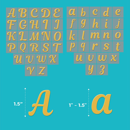 Laughing Lizards Yellow Gold Iron On Letters for Fabric & Clothing (208 Pieces) Iron On Letters for Christmas Stockings, 1.5" Cursive Iron On Lettering & Small Letters (Yellow Gold)