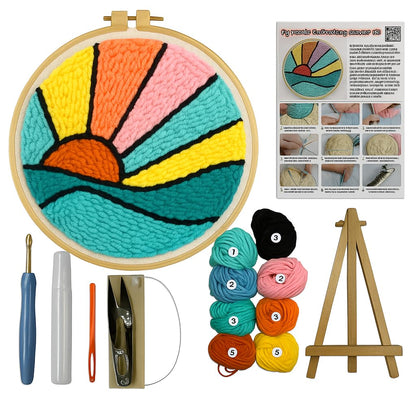 CELCRAFTIQUE Punch Needle Kits for Adults Beginner, Tool with Punch Needle Fabric, Hoops, Yarns and Sewing Needles (Morning Glow)