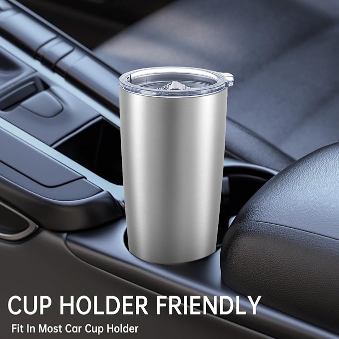 20 oz Tumblers Bulk Stainless Steel Tumbler with Lid Double Wall Vacuum Insulated Coffee Mug 20oz Powder Coated Cup for Hot and Cold Drinks, Stainless, 6 pack