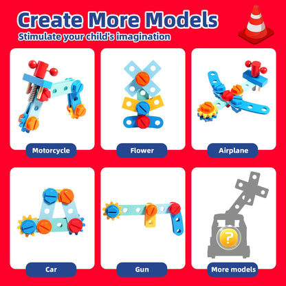 Toddler Tool Set - 33 PCS Wooden Kids Tools with Firetruck-Shaped Box / Bench, Montessori Educational Pretend Play Preschool Toys Gifts for 3 Year Old boy Girl Kids, STEM fine Motor Skills Tool Set