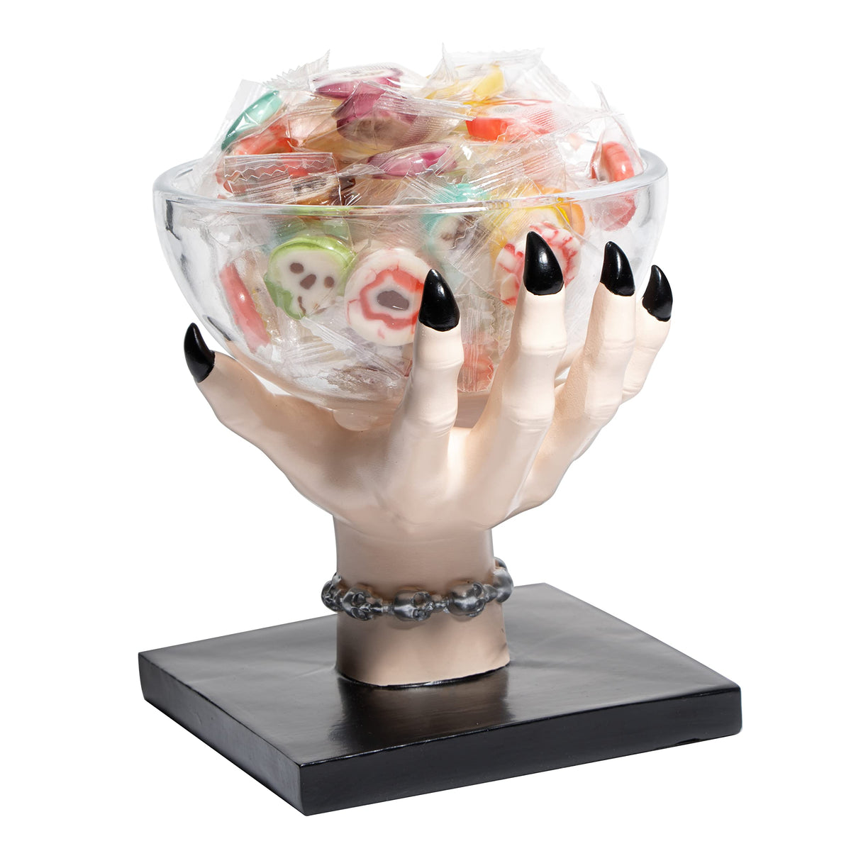 GUTE Witch Hand Candy Bowl Stand – 5" Resin Snack Dish for Treating, Candy Holder Basket Nuts, Jewelry, Snacks, Gothic Party Decoration, Office Centerpiece Countertop Display