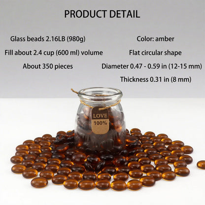 ginojex 2.16LB Glass Beads Vase Filler Aquarium Gravel Decor Flat Glass Marbles Gems Pebbles Fish Tank Rocks Home Decorative Art Craft - Amber
