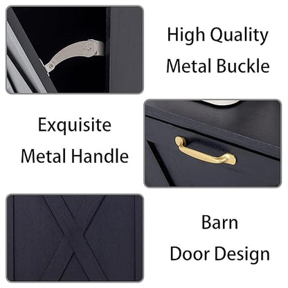 13 Gallons Tilt Out Trash Cabinet, Hidden Trash Can Cabinet Wooden Tilt Out Pet Proof Hidden Trash Bin Cabinet for Kitchen (Black)