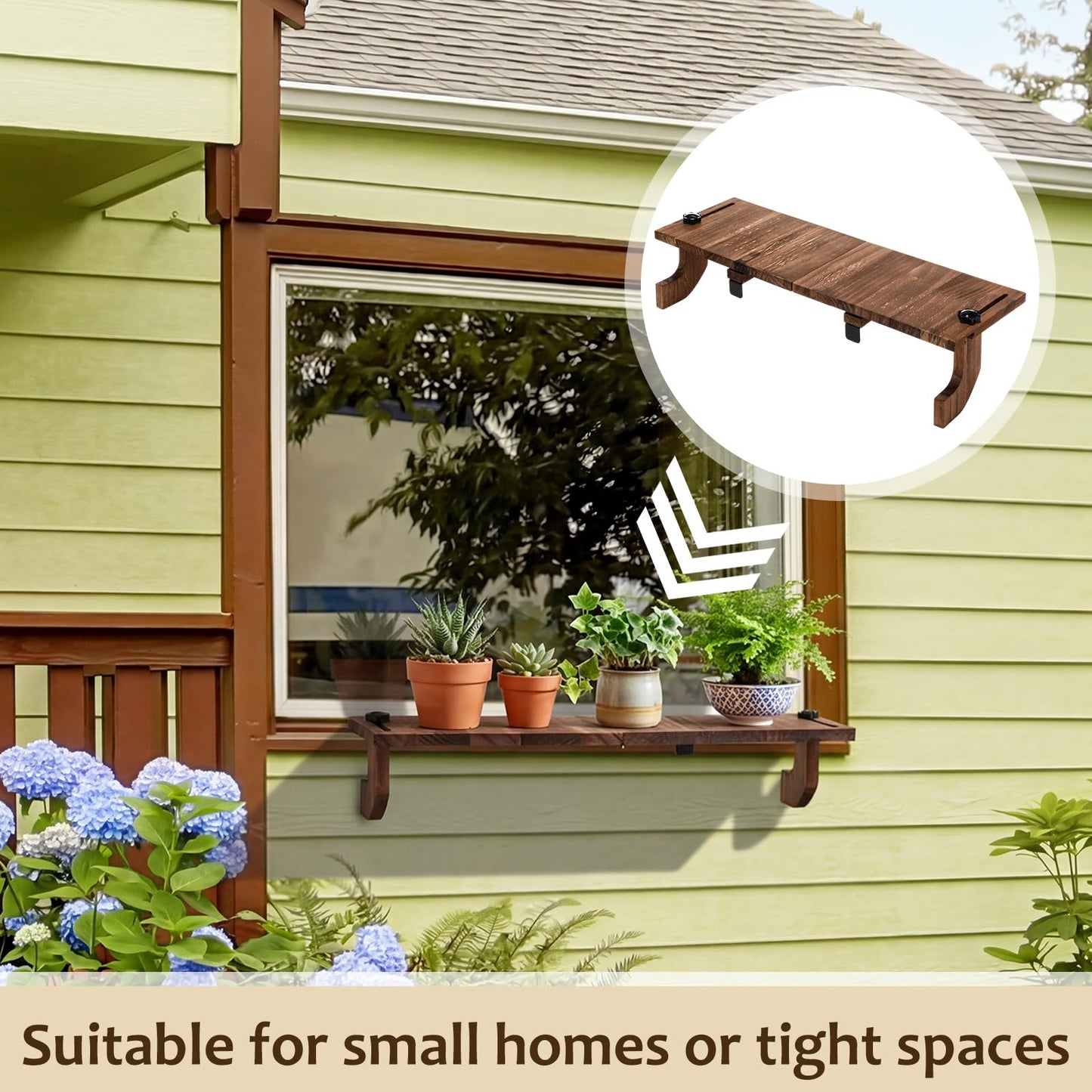 BrightRow 1 Pcs Brown Window Sill Plant Shelf for Plants 21.7 x 7.1 x 5.9 Inch Windowsill Extender Window Plant Floating Shelves No Drilling Wooden Bracket for Cat Perch Planters (Right Angle)