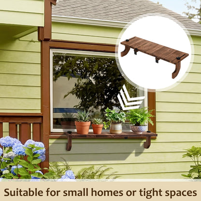 BrightRow 1 Pcs Brown Window Sill Plant Shelf for Plants 21.7 x 7.1 x 5.9 Inch Windowsill Extender Window Plant Floating Shelves No Drilling Wooden Bracket for Cat Perch Planters (Right Angle)