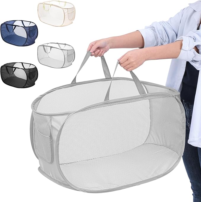 4 Pcs Foldable Pop Up Laundry Hampers, Mesh Laundry Basket