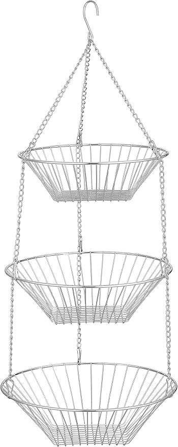 3-Tier Wire Fruit Hanging Basket 2 Packs, non-Punching Wall Hanging Storage