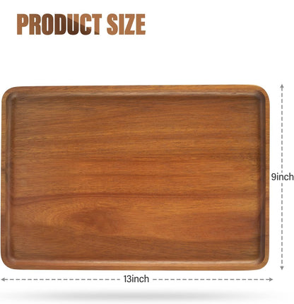 2 PCS 13 x 9 in Solid Acacia Wood Serving Trays Rectangular Wooden Serving Platters Natural Wooden Boards for Bar Coffee Party