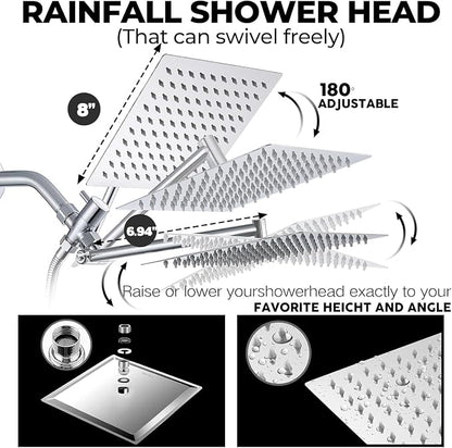 8 Inch Filtered Shower Head,Rain Shower Head with Handheld Spray Combo for Hard Water，Long Shower Hose