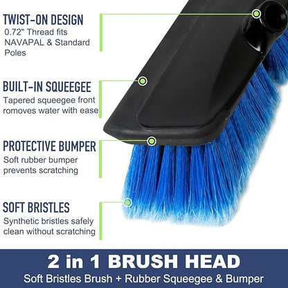 52" Car Wash Brush with Long Handle | Built-in Rubber Squeegee & Rubber Bumper