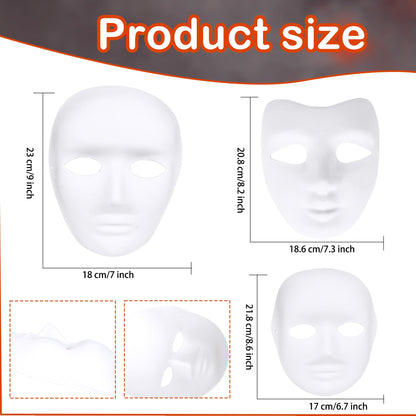 Fahacop 60 Pcs Paper Mache Mask Paintable White Masks DIY Paper Mache Masks for Halloween Artistic Theater Cosplay Art Class Party Decorations, 3 Sizes