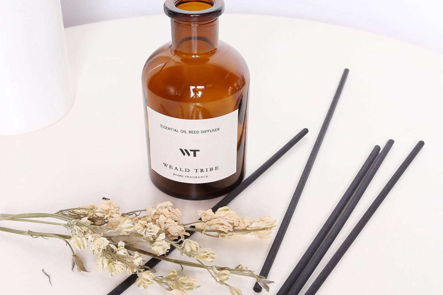 WEALD TRIBE Flower Reed Diffuser Set Vanilla Cinnamon Scent for Bathroom Air Fresheners | 4.0 fl oz Essential Oils with Sticks Home Fragrance Defusers | House Bedroom Office Shelf Decor & Gift