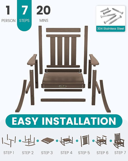 SERWALL Oversized Outdoor Rocking Chair Set of 4, HDPE Rocker for Adults, Patio Rocking Chairs for Porch, Coffee