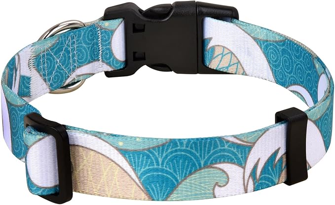 MarukoPet Dog Collar, Adjustable for Small Medium Large Dogs Puppy, Cute Design with Bohemia Floral Tribal Geometric Patterns Boys Girls Dog Collar(Sea Wave-L)