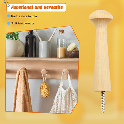 Kugliwa 36 Pcs Wooden Shaker Peg Unfinished Wood Shaker Racks DIY Wood Wall Hooks with Screws for Hanging Clothes Hats, 3.62 Inches